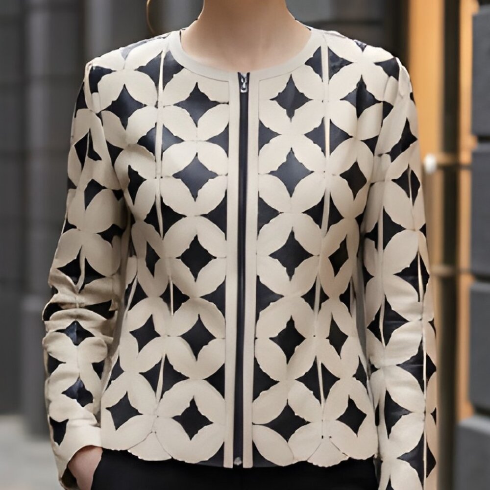 Sheer Jacket Women's Blouse Top Shirt Outfit Handmade Light Leather Leaf Pattern